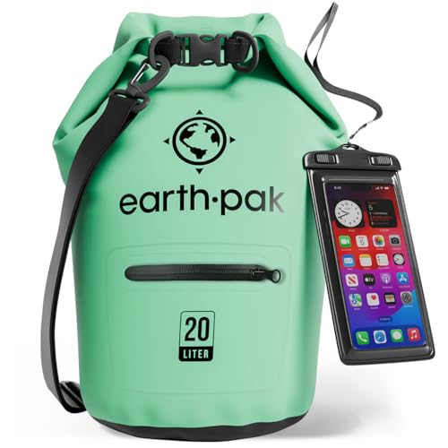 Earth Pak Waterproof Dry Bag with Zippered Pocket - Waterproof Dry Bag Backpack Keeps Gear Dry - color: Seafoam Green, size: 20L