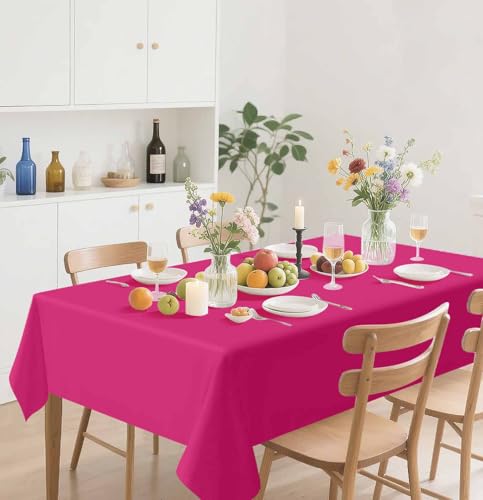 HEIPINIUYE 2 Pack Hot Pink Tablecloth Disposable 54 x 108 Inch Hot Pink Plastic Table Cloth Disposable Waterproof Rectangle Table Cover for Party Birthday Camping Picnic Tablecloths - color: Hot Pink Rectangle Tablecloth, size: 2 Pack
