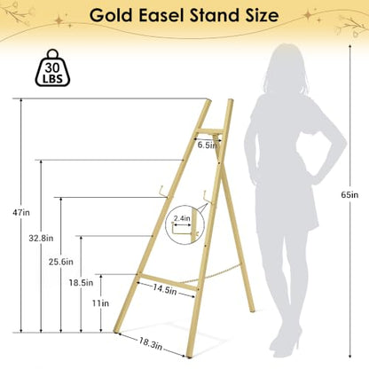47" Gold Easel Stand for Sign, Large Heavy Duty Metal Display, 4-Tier | Sturdy Art Easel with Adjustable Chain & Non-Slip Feet for Wedding, Painting, Party, Posters, Commercial, Foldable - color: Gold