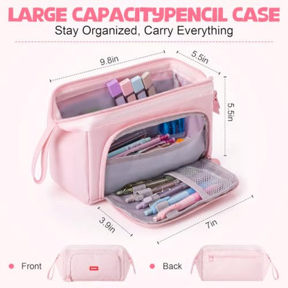 Eersida 47 Pcs Aesthetic School Supplies with Cute Pen Case, Mechanical Pencils 0.5mm, 0.7mm, 0.9mm & 2.0mm with Leads and Eraser Refills, Wood Pencils #2, for Writing, Drawing & Drafting (Pink) - color: Pink