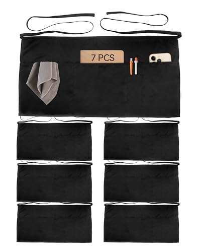 Xeoxarel Aprons with 4 Pockets (Available in 3 Pack / 7 Pack) 23.5'' X 11.5'' - color: 7 Pack Waist Apron- Black