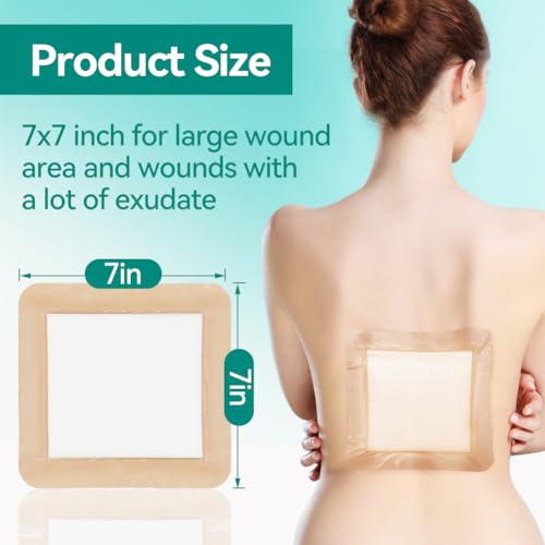 Dimora Large Bandage Silicone Foam Dressing Bordered Adhesive 7x7 - size: 7" x 7" (5 PCS), style: 7" x 7" (5 Pack)