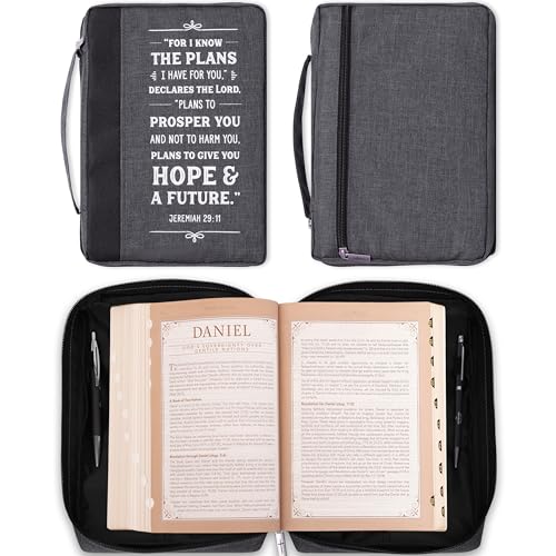 Christian Art Gifts Men/Women's Bible Cover I Know The Plans Jeremiah 29:11, Charcoal Gray Canvas, Large - color: Charcoal Gray/Hope & Future, size: Large
