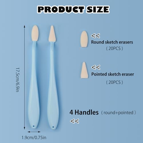 4pcs Paper Art Blending Blenders Stumps, Sketch Trimmer Erase Sponge Wiper, 2 Head Types, 40 Replacement Sponge Wipes, Sketch Drawing Tools Ideal for Highlighting, Shadowing, and Correcting Drawing - color: Blue