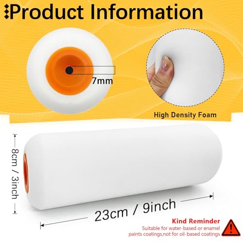 2 Pack Foam Paint Roller Covers, 9 Inch Paint Rollers with 2 Frame | High Density Foam Paint Roller Kit for Painting Walls, Cabinet, Ceilings, House