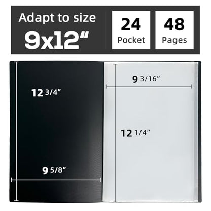 9x12 Black Art Portfolio Folder Displaying 48 Pages with Plastic Sleeves - color: Black, size: 9*12