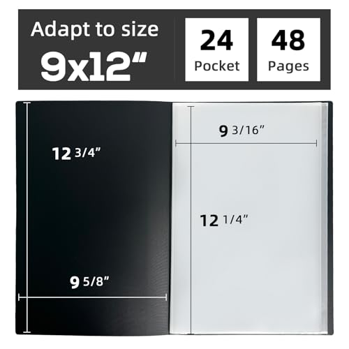 9x12 Black Art Portfolio Folder Displaying 48 Pages with Plastic Sleeves - color: Black, size: 9*12