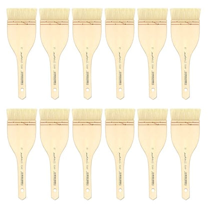XDT#5249 Hake Paint Brush Set, 12Pcs Flat Goat Hair Wash Brushes (2.76") for Watercolor, Pottery Glaze, Acrylic, and Oil Painting - size: 12Pc Goat Hair(2.76 In)