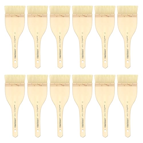 XDT#5249 Hake Paint Brush Set, 12Pcs Flat Goat Hair Wash Brushes (2.76") for Watercolor, Pottery Glaze, Acrylic, and Oil Painting - size: 12Pc Goat Hair(2.76 In)