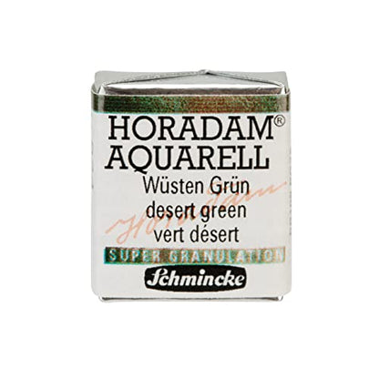 Schmincke - HORADAM® AQUARELL, Super Granulation, 14 924 044 Desert Green, 1/2 Pans, Very Strong granulating Colors, Finest, Super granulating Watercolors - color: 924 desert green