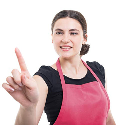 Pink 6PCS Apron for Women Adult Unisex Durable with 2 Front Pockets Washable Chef Cooking Baking Kitchen Restaurant Crafting Painting Aprons - color: Hot Pink
