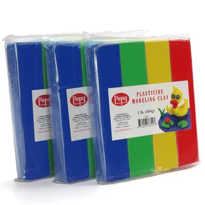 Pepy Reusable and Non-Drying Oil-Based Plasticine Modeling Clay, Primary Colors, 3 Pounds, Sulfur-Free & Non-Toxic, Great for Kids, Beginners, and Artists, Perfect for Arts and Crafts Projects
