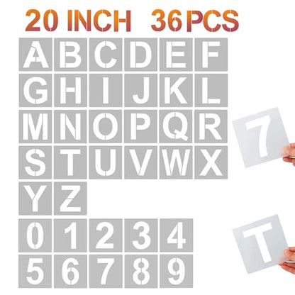 YEAJON 20 Inch Letter Stencils and Numbers, 36 Pcs Alphabet Art Craft Stencils, Reusable Plastic Templates for Wood, Wall, Fabric, Rock, Signage, DIY Art Projects (20 Inch) - size: 20 Inch