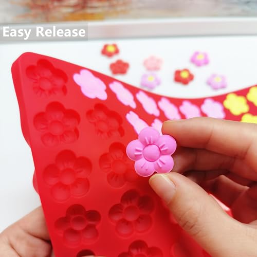 Small Flower Candy Molds Silicone Chocolate Gummy Molds, Blossom Silicone Fondant Cake Mold Mint Molds with Scraper (flower) - color: Red
