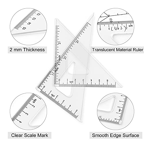 Coopay 6 Inch Math Geometry Tool Plastic Ruler Square Set Includes Straight Ruler, Triangles, Protractor for Student School Office Supplies (Clear) - color: Clear, size: 6 Inch