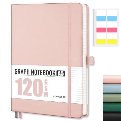 AHGXG Graph Paper Notebook, 120 GSM Paper, 160 Pages, A5 (5.7'' X 8.3'') - color: Rose Gold, style: A5-Grid-120G
