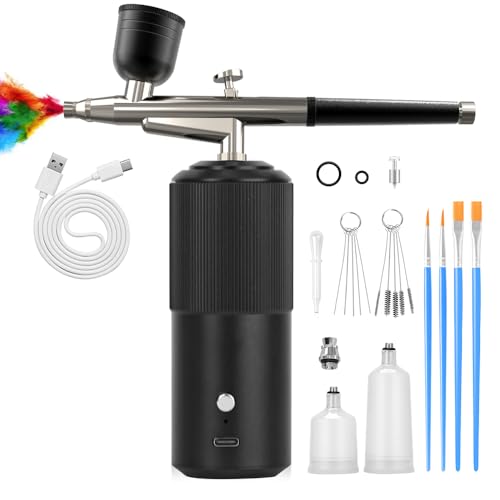 Airbrush Kit with Compressor, Bornbyme Airbrush for Nails Paint Sprayer DIY Air Brush Spray Gun for Aura Ombre Nails, Makeup, Painting, Cake Baking, Barber, Black - color: Black-2