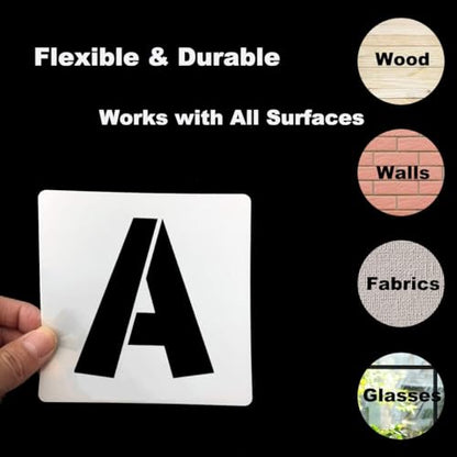 8 Inch Letter Stencils for Painting - 42 Pack Alphabet Letter and Number Stencil Templates with Signs for Painting, Reusable Letters Numbers Stencils for Chalkboard Wood Crafts & Wall Decor - size: 8 Inch