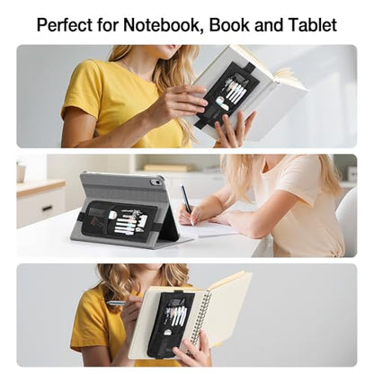MoKo Elastic Pen Holder for Notebook with Zipper Pocket, Black - color: Black