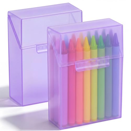 Clabby 2 Pcs Clear Plastic Crayon Boxes Hold 24 Count, Purple | Organizer Box, Case, Colorful, Portable Storage Holder with Snap Lid, for Kids Boys Girls School Classroom Home Art Supply - color: Purple