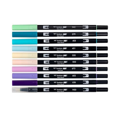 Tombow 56256 Dual Brush Pen Art Markers, Mermaids, 10-Pack. Brush/Fine Tips