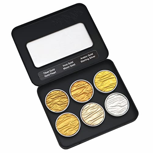Coliro Pearlcolor Paint Set Gold & Silver C600 - New 2023 Version In Metal Box -Metallic Watercolor Paints (6-Color Set, 30mm)
