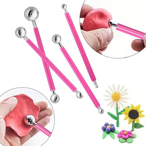 14Pcs Ball Stylus Pottery Tool Set, Pink Embossing Tool, Dual-Ended Multi-Size Clay Sculpting Dotting Tools, Professional Modeling Tools for Pottery, Polymer Clay, Nail Art, Fondant & DIY Crafts - color: Pink
