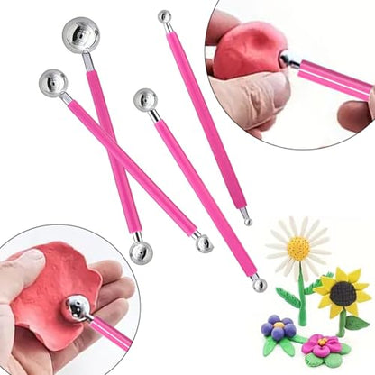 14Pcs Ball Stylus Pottery Tool Set, Pink Embossing Tool, Dual-Ended Multi-Size Clay Sculpting Dotting Tools, Professional Modeling Tools for Pottery, Polymer Clay, Nail Art, Fondant & DIY Crafts - color: Pink