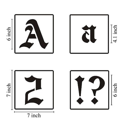 6 Inch Alphabet Letter Stencils for Painting - 70 Pack Old English Letter Stencil Templates with Numbers and Signs for Painting on Wood, Reusable Letters Stencils for Chalkboard Wood Signs & Wall Art - size: 6 Inch