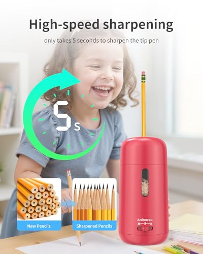 Rechargeable Electric Pencil Sharpener, Auto in & Out, Red | Adjustable Sharpness, Easy to Clean, Fast Sharpening, for 6-8mm Pencils Students, Teachers, Artist, Classroom, School, Office - color: Rose Red