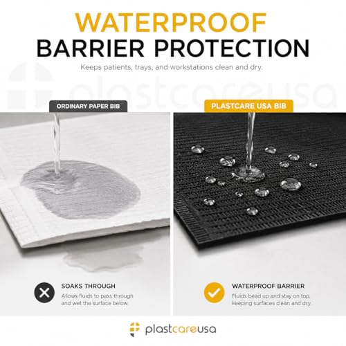 PlastCare USA Disposable Dental Bibs 13"x18" (125 Pack) - 3 Ply Waterproof Tattoo Bib Sheet for Patients - Dentist or Medical Tray Cover and Nail Table Cover Supplies, Black - color: Black