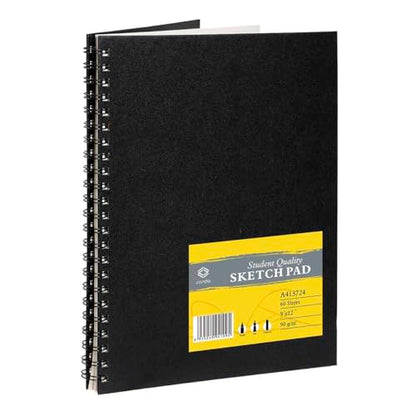 CONDA 9"x12" Double-Sided Hardbound Sketchbook, 60 Sheets, Heavyweight Hardcover Sketchbook, Spiral Sketch Pad, Durable Acid Free Drawing Paper for Drawing Painting - color: Black, size: 9"x12" 1 Pack