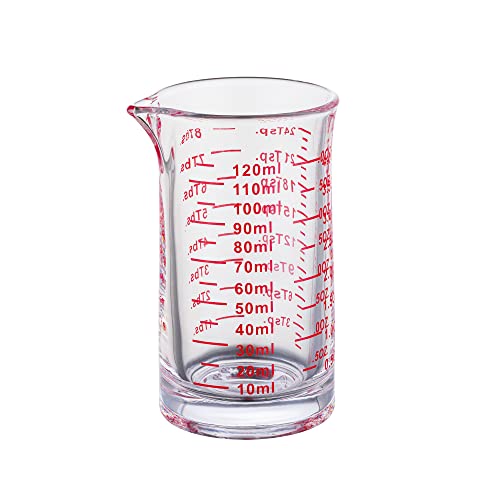 Ackers 4 Oz Glass Measuring Cup,Borosilicate Shot Glass with V-Shaped Spout-Red Line - color: Red