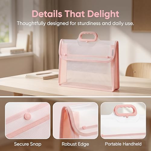 Clear File Folder, 2 Pcs Portable Handheld Document Bag, Sturdy A4 Size Briefcase with Handle, Transparent File Case Tote for Documents,Art Portfolio, Folders & Office Supplies (Pink+Orange) - color: Pink+orange