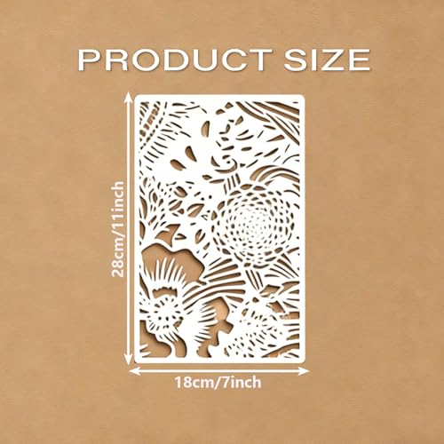 8 Pcs Geometric Texture Stencils Painting Reusable 7×11 Inch Flower Wood Grains Stencils for Crafts Plastic Coral Maple Stencil Drawing Templates for DIY Wall Canvas Knit Notebook Card Wood