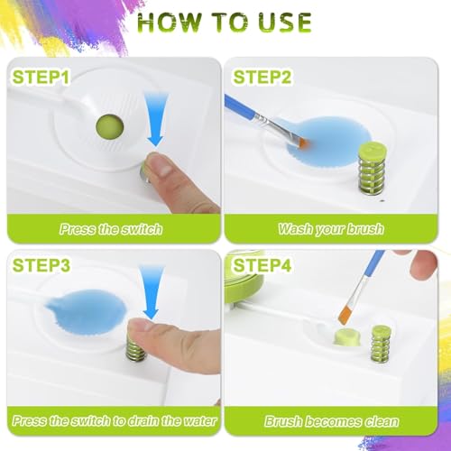 Upgraded All in 1 Paint Brush Cleaner: Paintbrush Cleaners Tool Paint Brush Rinser Paint Water Dispenser Painting Station for Acrylic, Watercolor, Oil Paint（Give 4 Pen & Pen holder & paint tray） - color: 03 New Green