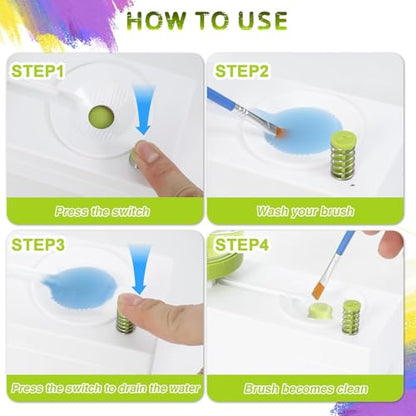 Upgraded All in 1 Paint Brush Cleaner: Paintbrush Cleaners Tool Paint Brush Rinser Paint Water Dispenser Painting Station for Acrylic, Watercolor, Oil Paint（Give 4 Pen & Pen holder & paint tray） - color: 03 New Green