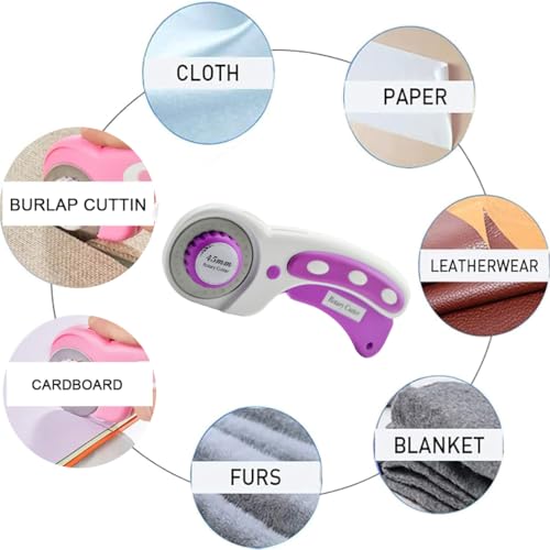 Rotary Cutter For Fabric, 6 Pack 45mm Fabric Cutter with 5 pieces Extra Blades,Ergonomic Handle Rolling Cutter for Fabric, Leather, Crafting, Sewing, Quilting, Fabric Rotary Cutter (Dark Pink) - color: Dark Pink
