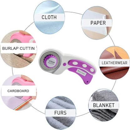 Rotary Cutter For Fabric, 6 Pack 45mm Fabric Cutter with 5 pieces Extra Blades,Ergonomic Handle Rolling Cutter for Fabric, Leather, Crafting, Sewing, Quilting, Fabric Rotary Cutter (Dark Pink) - color: Dark Pink