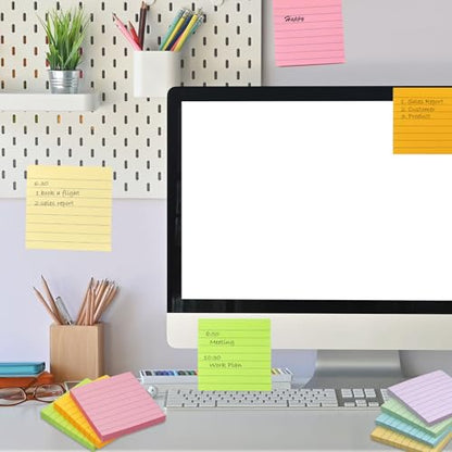 HQCME 9 Pack Lined Sticky Notes 3x3 in, Self-Stick Note Pads, 82 Sheets/Pad | Sticky Pads, Bulk Stick Notes Pad, Teacher Classroom Must Haves, Back to School & Office Supplies,Easy to Post for Notebook - size: 3x3 in