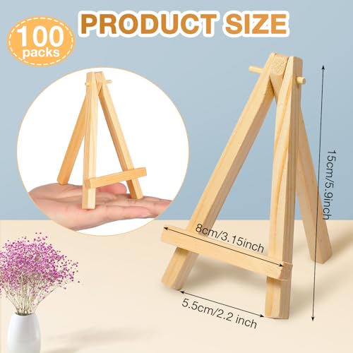 100 Pieces Mini Wooden Easel Stands Tripod Display Tabletop,None | For Artist Painting Business Cards Photos, Canvas Holder Wedding Table Numbers Party Favors Gift, Natural Wood Tripod Frame - size: 5.9 Inch