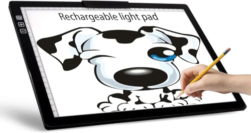 Wireless Rechargeable A4 LED Light Pad w/Built-in Riser Stands, 6 Levels of Brightness, Evenly Illuminated Light Box for Tracing and Weeding Vinyl, Slim and Lightweight Diamond Painting Light Board - style: Rechargeable-A4 Black