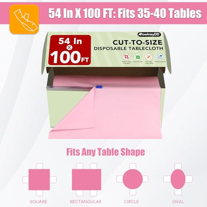 RowinsyDD 54 in X 100 FT Pink Plastic Table Cover Roll with Slide Cutter - color: Pink, size: 1200" x 54" (Rectangular)