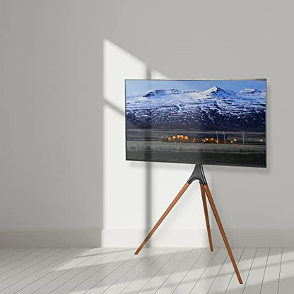 VIVO Dark Walnut Easel TV Stand for 45 to 65 inch Screens, STAND-TV65A | Articulating Artistic Studio Display Stand, Adjustable TV Mount with Swivel, Tripod Base, Max VESA 600x400, Holds 77 lbs - color: Black - Treated Wood, size: 45 to 65 in TVs