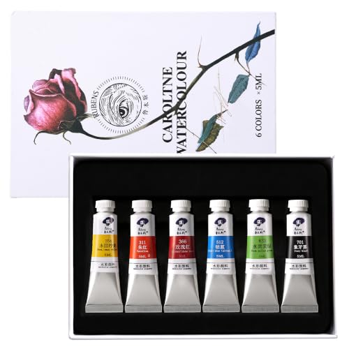 rubens Professional Watercolor Paint Set, 6 Colors 5ml Tubes, Ideal for Travel - color: Caroline 6 colors