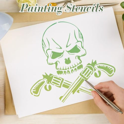 Skull Pirate Flame Stencils for Crafts Reusable 12Pcs Art Painting Stencil - color: Skull 4