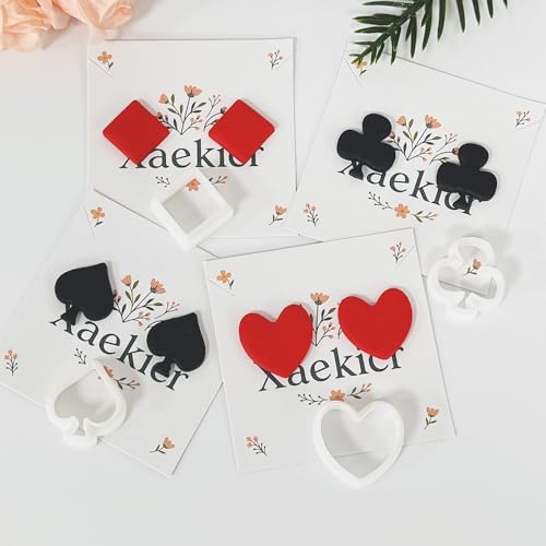 Xaekicr Card Suit Polymer Clay Cutters Set - 4PCS Clay Cutters for Earrings, Classic Heart Spade Diamond Club Shapes, Polymer Clay Molds, Clay Tools for DIY Jewelry Making - color: R color