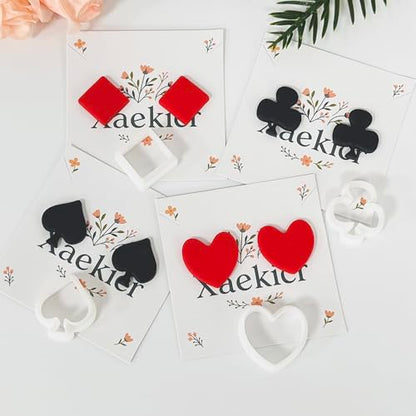 Xaekicr Card Suit Polymer Clay Cutters Set - 4PCS Clay Cutters for Earrings, Classic Heart Spade Diamond Club Shapes, Polymer Clay Molds, Clay Tools for DIY Jewelry Making - color: R color