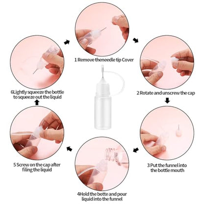 Precision Tip Applicator Bottles, Clear Plastic, 10ml Capacity, 20 Pack, With Needle Tip for Crafts, Glue, Paint