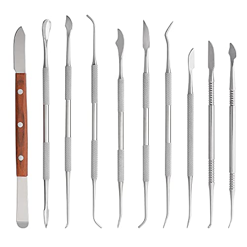 Dental Wax Carver Tools Set with Case - 10pcs Stainless Steel Double-Ended Wax Knife Mixing Spatula Knife Mechanic's wax knife kit for Dental Pottery Sculpting Plaster Carving